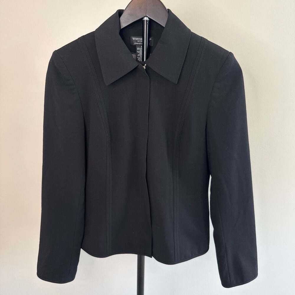 Women's Black Zip-Up Blazer  Worthington Works Jacket Size 4